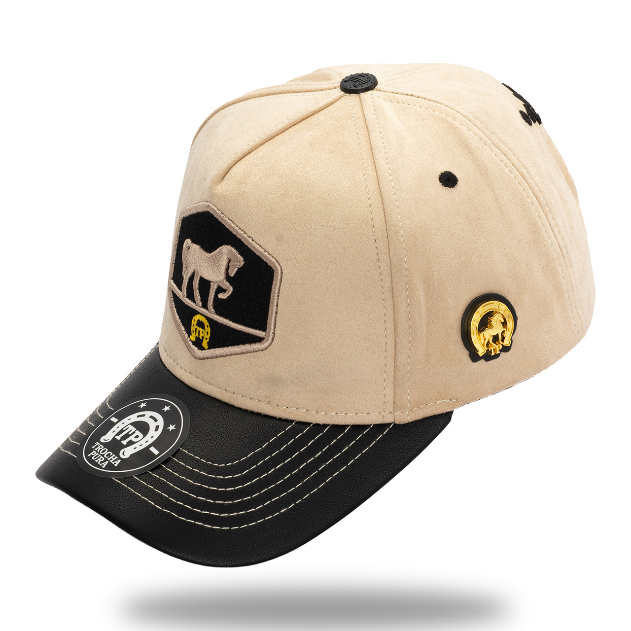 Gorra Tela Y Textura Cuero Bordado Frontal